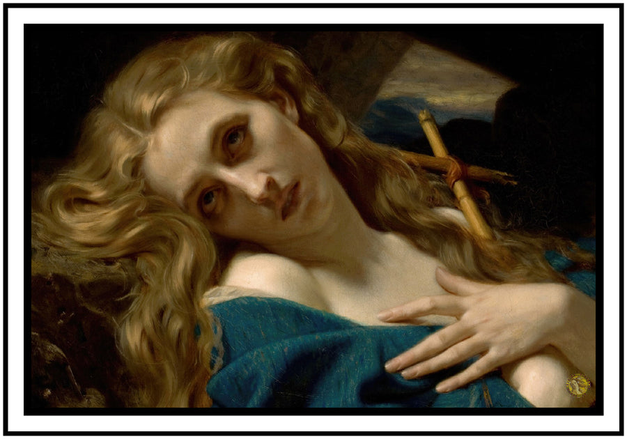 Mary Magdalene in the Cave (1868) | Hugues Merle | Painting Art Print | Wall Frame