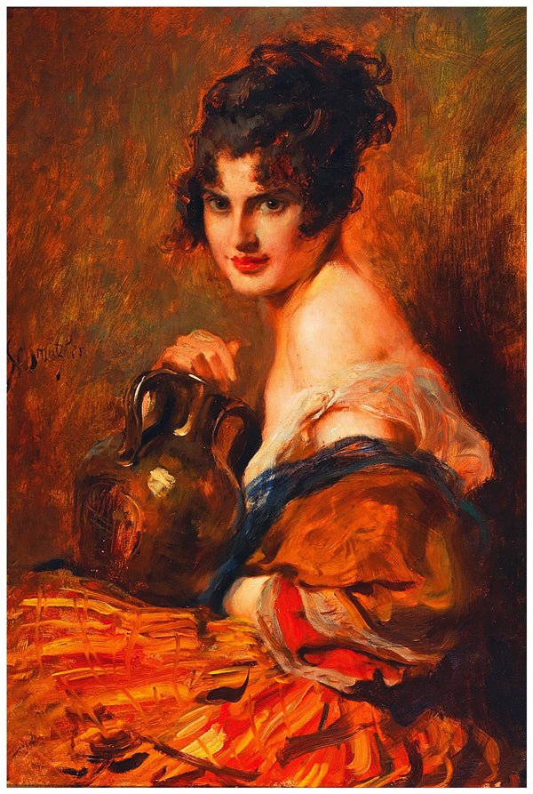 Beautiful with wine carafe | Leopold Schmutzler | Painting Art Print | Wall Frame