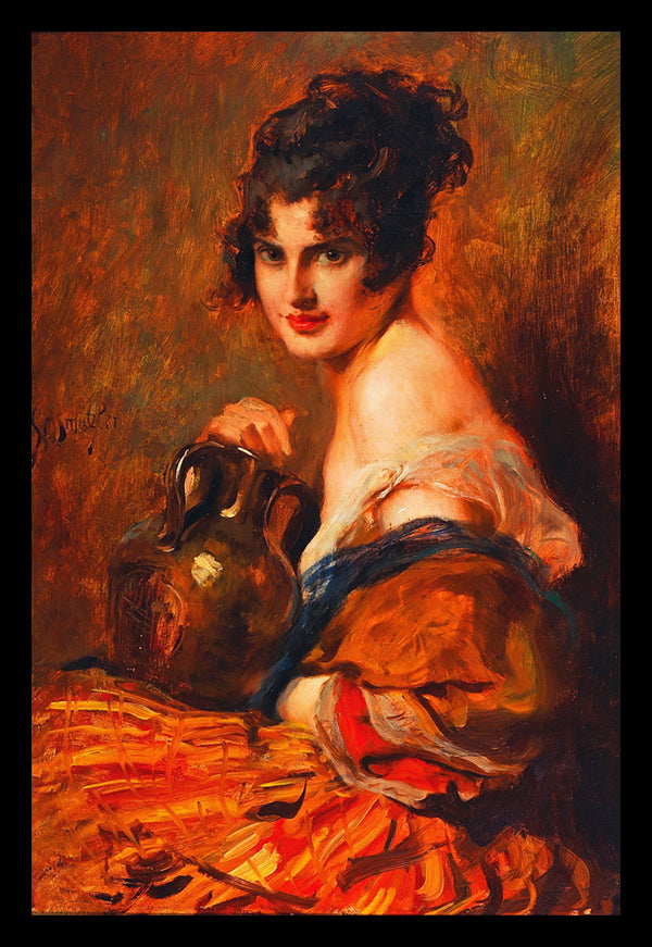 Beautiful with wine carafe | Leopold Schmutzler | Painting Art Print | Wall Frame
