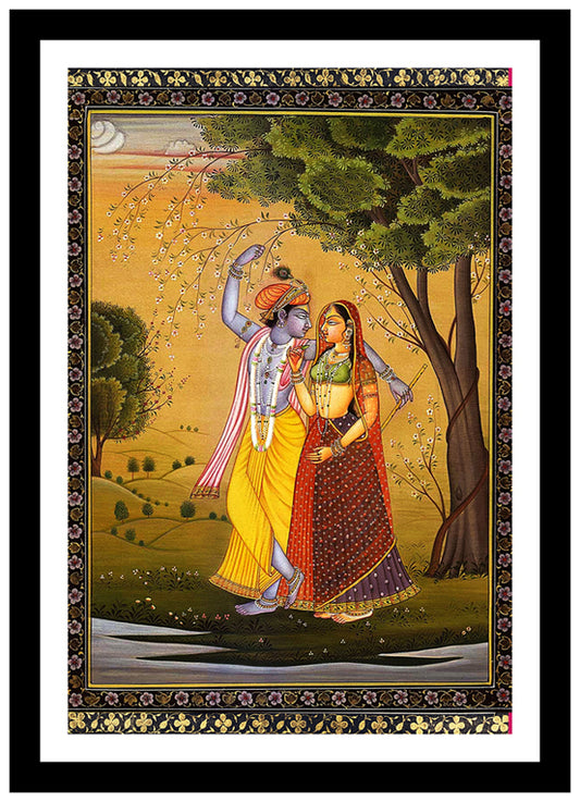 Radha Krishna | Rajput Painting Art | Vintage Indian Folk Art Print | Wall Frame