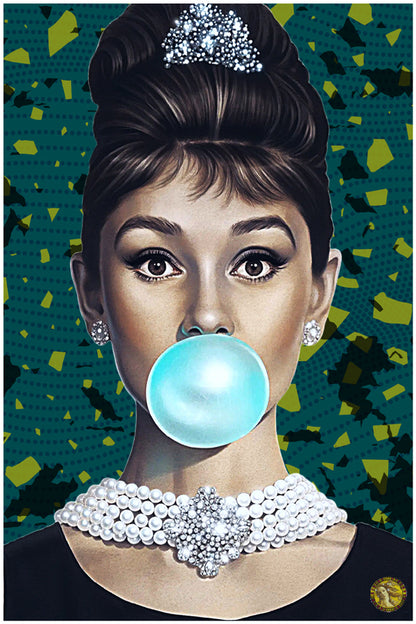 Audrey Hepburn | Bubblegum | Vintage Pop Art | Large Poster Print | Wall Frame