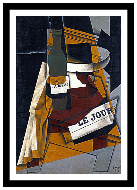 Bottle, Newspaper and Fruit Bowl (1916) | Juan Gris | Abstract Geometric Art Print | Wall Frame