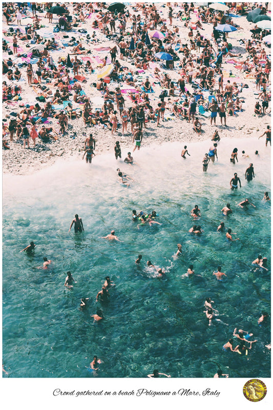 Crowd Gathered On A Beach In Italy | Vintage Iconic Photograph | Wall Frame