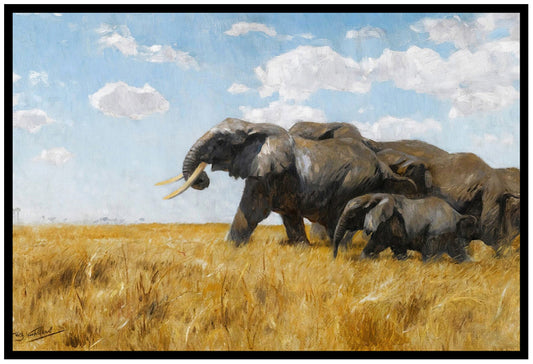 Elephants On The Move | Wilhelm Kuhnert | Painting Art Print | Wall Frame