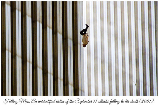 Falling Man, An unidentified victim of the September 11 attacks falling to his death , Richard Drew 2002 | Vintage Iconic Photograph | Wall Frame