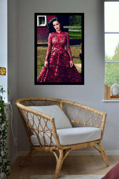 Katy Perry In A Red Dress (2020) | Vintage Fashion Art Print | Wall Frame