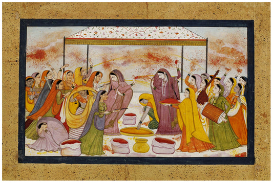 Radha celebrating the Holi | Kangra Painting (1788) | Vintage Indian Folk Art Print | Wall Frame