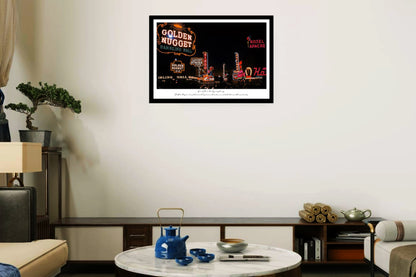 Fremont Street in Las Vegas at night in 1955 | Vintage Iconic Photograph | Wall Frame