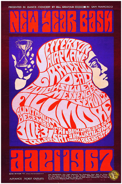 New Year Bask | Jefferson Airplane | Grateful Dead | Vintage Concert Poster | Art Print | Wall Frame