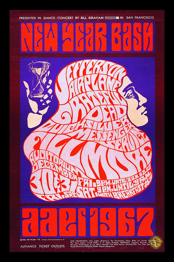 New Year Bask | Jefferson Airplane | Grateful Dead | Vintage Concert Poster | Art Print | Wall Frame