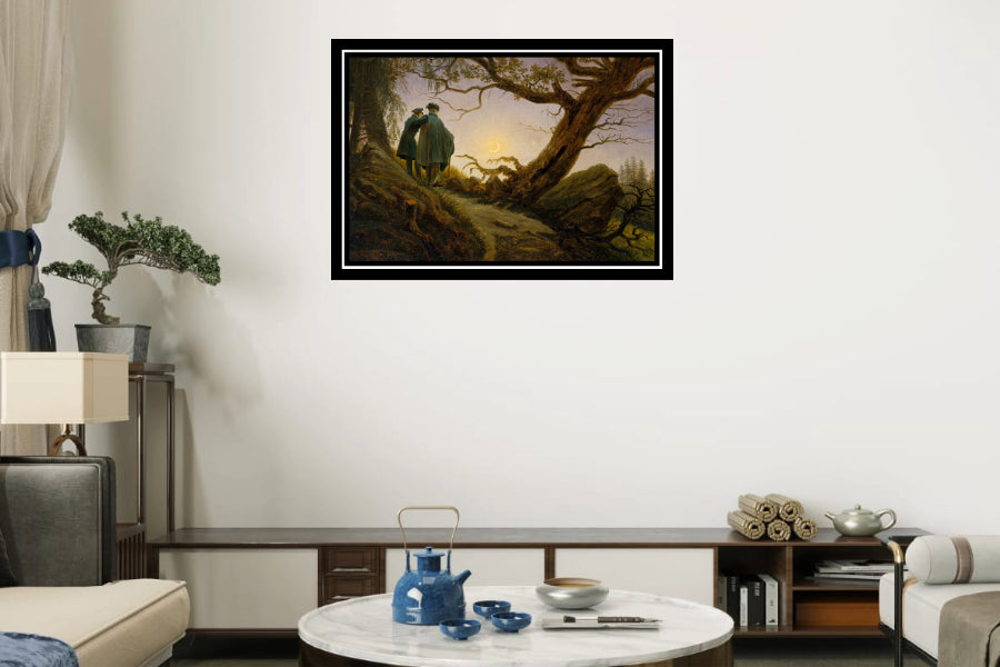 Two Men Contemplating the Moon (1830) | Caspar David Friedrich | Painting Art Print | Wall Frame