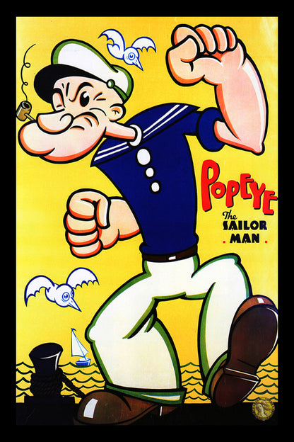 Popeye The Sailor | Classic Cartoon Poster | Art Print | Wall Frame