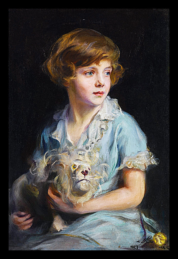 Portrait Of A Child With A Steiff Lion (1928) | Philip Alexius de László | Painting Art Print | Wall Frame