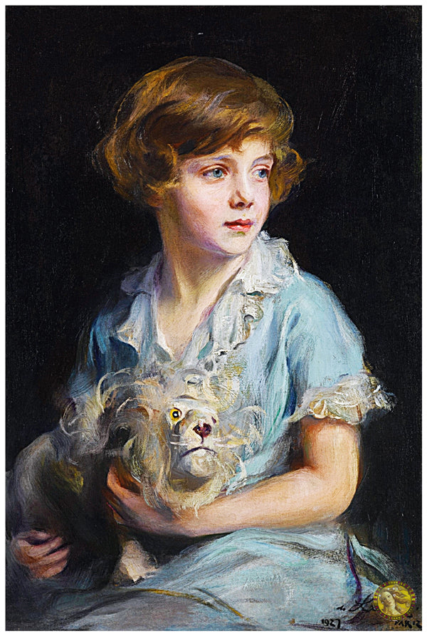 Portrait Of A Child With A Steiff Lion (1928) | Philip Alexius de László | Painting Art Print | Wall Frame