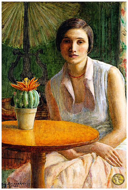 Portrait Of A Woman (With Cactus) (1931) | Frederick Carl Frieseke | Painting Art Print | Wall Frame