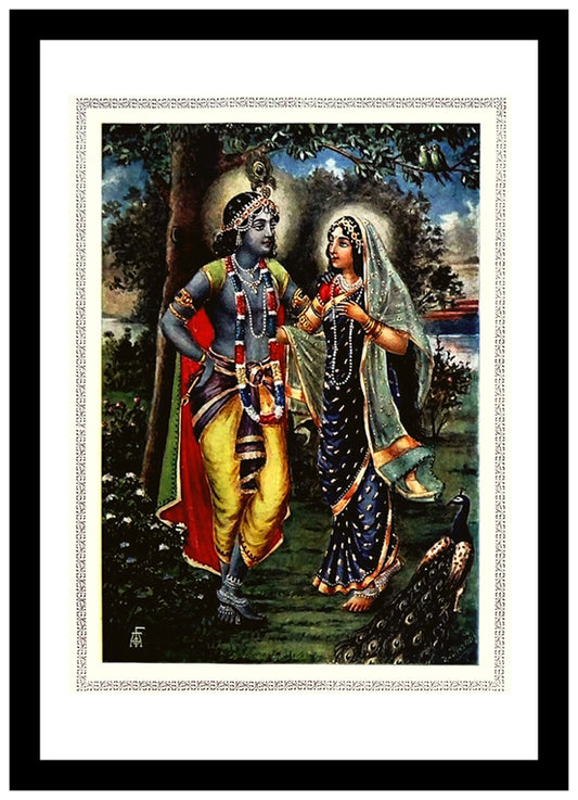 Radha and Krishna | Vintage Indian Folk Art Print | Wall Frame