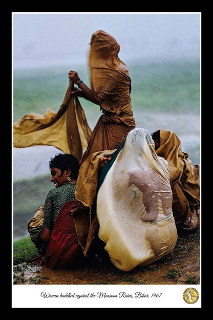 Women Huddled Against The Monsoon Rains Bihar 1967 | Vintage Iconic Photograph | Wall Frame