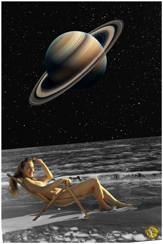 Chilling On Saturn's Moon | Surrealist Artwork | Art Print | Wall Frame