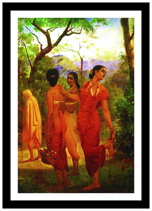 Shakuntala Looks Of Love | Raja Ravi Varma | Vintage Indian Folk Art Print | Wall Frame