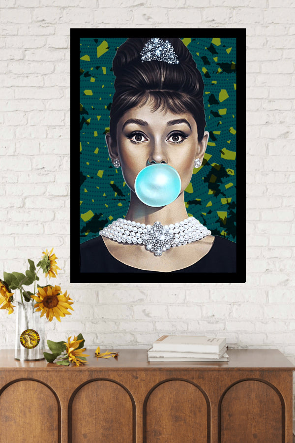 Audrey Hepburn | Bubblegum | Vintage Pop Art | Large Poster Print | Wall Frame