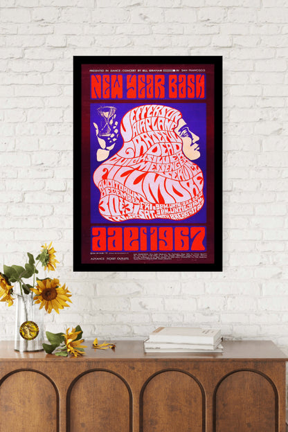 New Year Bask | Jefferson Airplane | Grateful Dead | Vintage Concert Poster | Art Print | Wall Frame