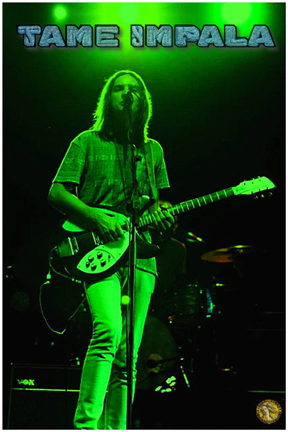 Tame Impala | Green Glow | Vintage Music Artist | Art Poster Print | Wall Frame