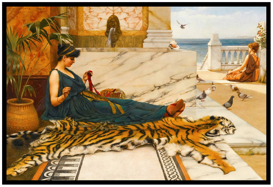 The Tigerskin (Sewing Girl) (1889) | John William Godward | Painting Art Print | Wall Frame