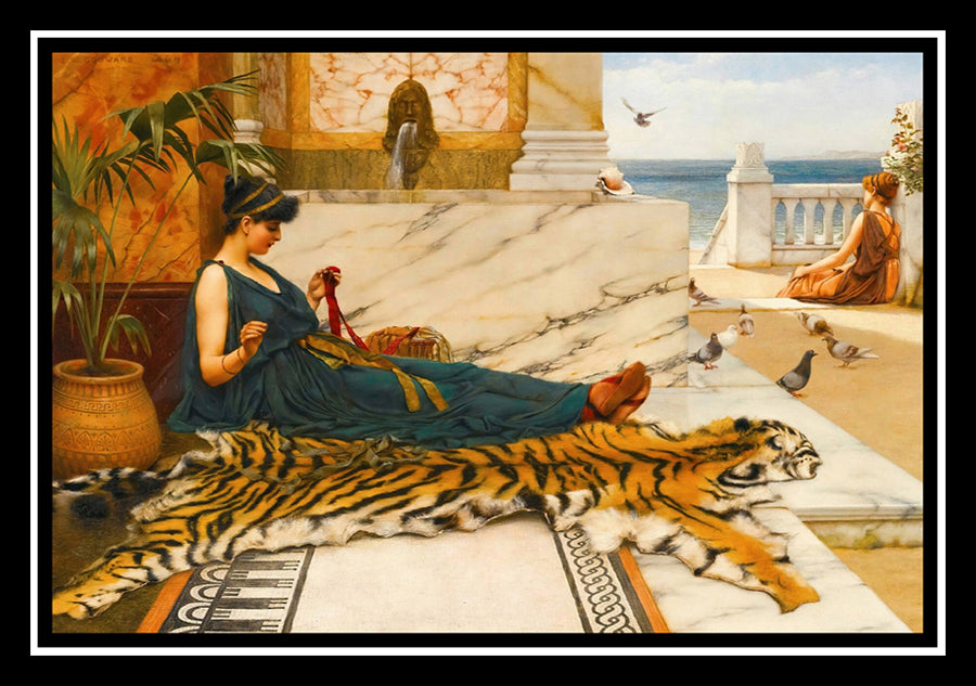 The Tigerskin (Sewing Girl) (1889) | John William Godward | Painting Art Print | Wall Frame