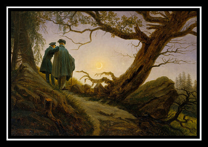 Two Men Contemplating the Moon (1830) | Caspar David Friedrich | Painting Art Print | Wall Frame