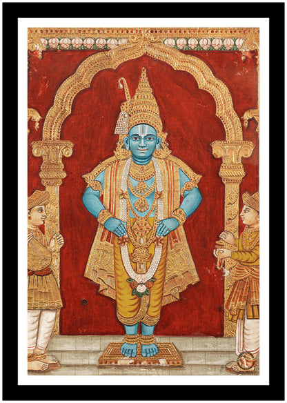 Vishnu Standing In An Alcove | Vintage Indian Folk Art Print | Wall Frame