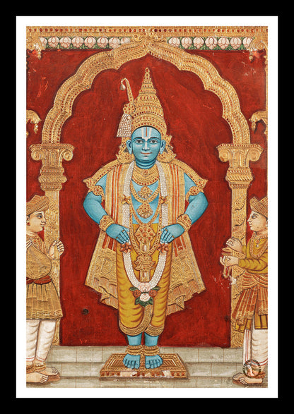 Vishnu Standing In An Alcove | Vintage Indian Folk Art Print | Wall Frame