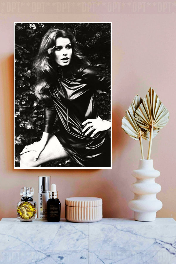 Senta Berger | In A Tight black Leather Mini Skirt (1971) | Vintage Hollywood Actress | Art Print | Wall Frame