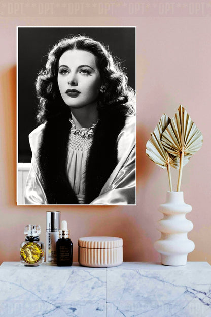 Hedy Lamarr | Monochrome (1940) | Vintage Hollywood Actress | Art Print | Wall Frame