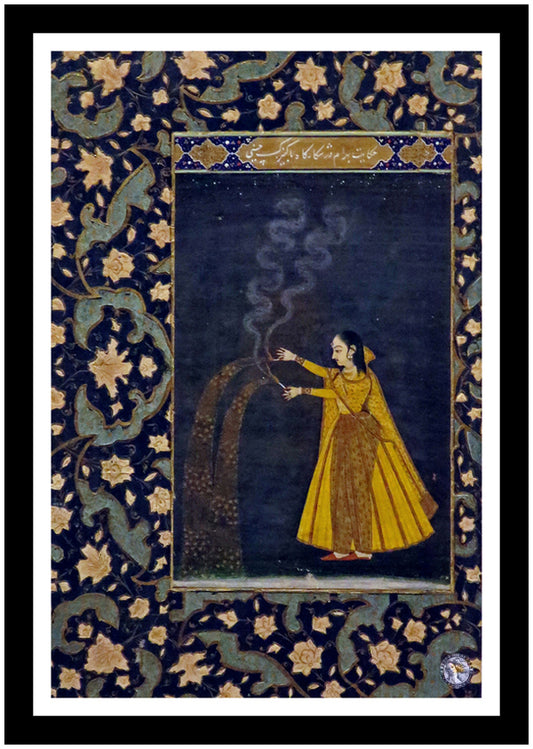 Woman Holding Fireworks | Vintage Indian Folk Art Print | Wall Frame