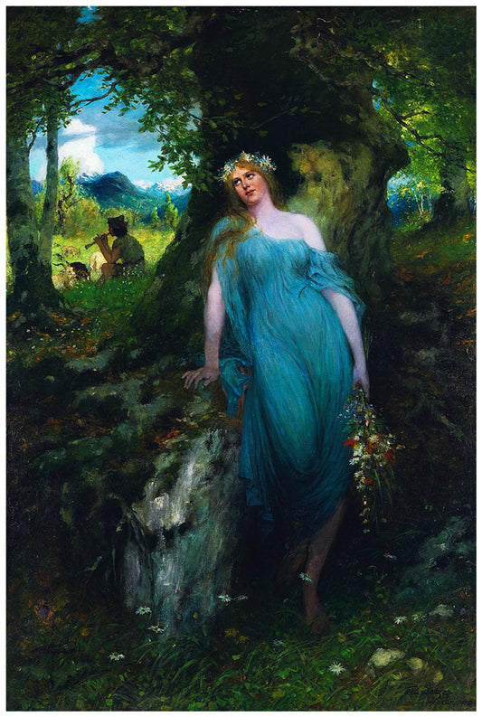 Wood nymph and shepherd (1906) | Ferdinand Leeke | Painting Art Print | Wall Frame