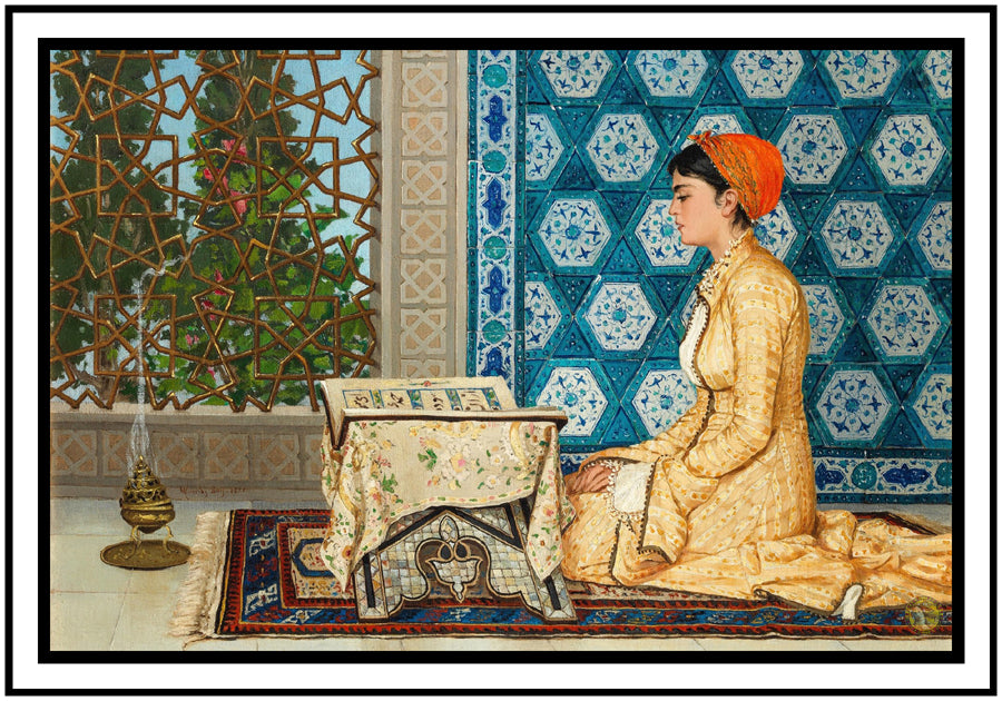 Young Woman Reading (1880) | Osman Hamdi Bey | Painting Art Print | Wall Frame