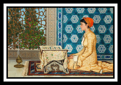 Young Woman Reading (1880) | Osman Hamdi Bey | Painting Art Print | Wall Frame