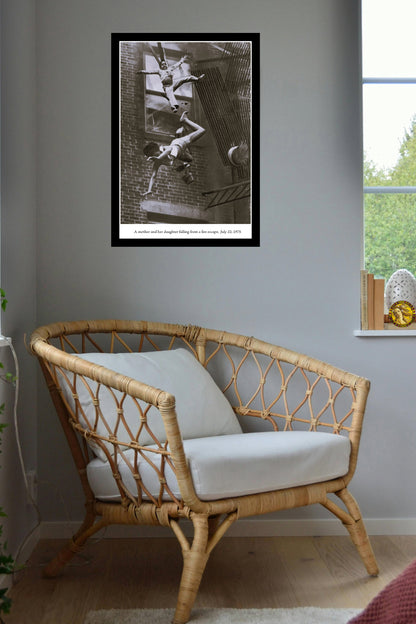 A Mother And Her Daughter Falling From A Fire Escape 1975 | Vintage Iconic Photograph | Wall Frame