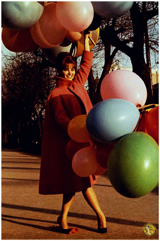 Claudia Cardinale Holding Balloons | Vintage Fashion Art Print | Wall Frame