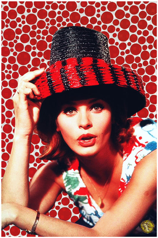 Senta Berger | In A Colorful Dress And Black Straw Hat (1960) | Vintage Hollywood Actress | Art Print | Wall Frame